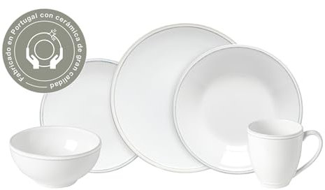 Costa Nova Geschirrset Friso: 30-teiliges Steinzeug-Set, Spülmaschinen-, Mikrowellen-, Ofen- & Gefrierfest, Komplettes Tafelservice für 6 Personen mit flachen & tiefen Tellern, Schalen & Tassen, Weiß