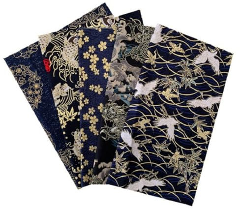 AMateschitz 5 Stück Baumwollstoff Japanische Stil Patchwork Heißprägung Baumwolle Stoffe Gedruckt Blumen Muster Stoffpaket Bronzierung Einwickeltuch zum Nähen Quilten DIY Scrapbook Schwarz 20 * 25cm