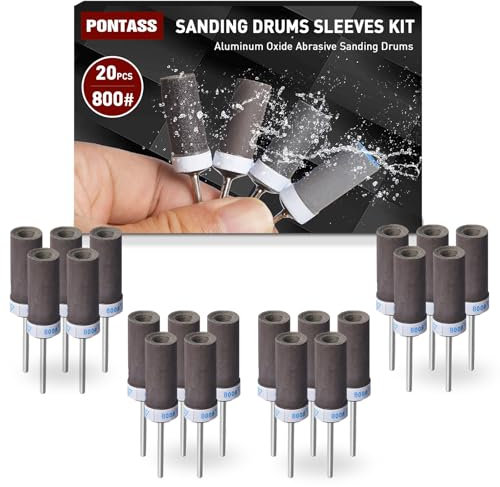 20 Stück 800 Körnung Schleifhülsen Satz für Dremel Rotationswerkzeug, Schleiftrommel-Set für Bohrmaschinen und Bohrmaschinen, Hülsen-Set, Schleifpapierstange für Metall, Holz, Form, Stein, Polieren