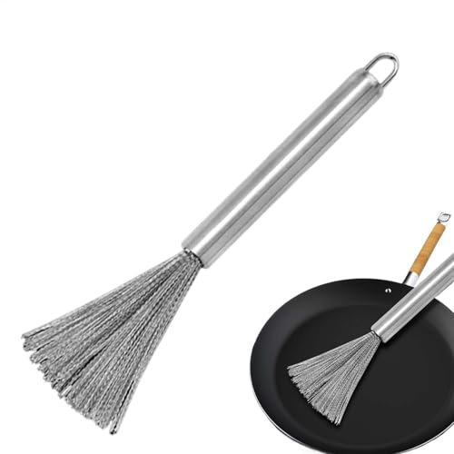 Estropajo de Acero Inoxidable – Limpieza de Platos de Cocina, Estropajo de Metal Duradero | Mango de Acero para ollas, de Limpieza Profunda para Manchas difíciles, Herramienta de Limpieza de
