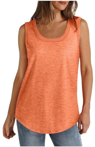 Women's Tank Tops Loose Fit Cotton Solid Color Gym Vest Top Casual Sleeveless Round Neck Longline Cami Tshirt Lightweight Soft Sports Vests Summer Camisole for Ladies and Girls