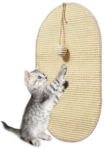 Unnosin Kratzmatte Katze, Natürliche Sisal Teppich Kratzbretter für Katzen, 60 x 36 cm Kratzteppich mit Katzenball, Widerstandsfähige Katzenmöbel zum Schutz von Sofas, Türen, Teppichen und Wänden