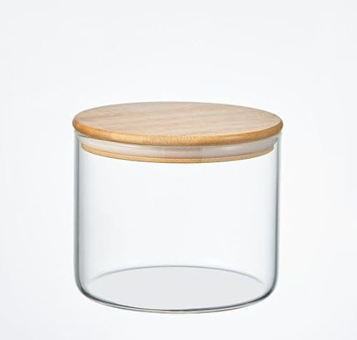 Round Glass Storage Jar with Bamboo Lid – Airtight Transparent Food Container for Coffee, Tea, Sugar, Spices, Multi-Grain, Nuts, Flour, Rice & Dry Goods – Storage Canister (500ml)