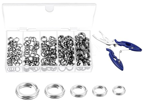 200 Stück Schlüsselring Klein, Biegeringe Kit, Silber Schlusselring Edelstahl mit Doppelschlaufen Schlüssel ring mit Zange für Schmuck Halsketten Armbänder Ohrringe Basteln(5mm,6mm,7mm,8mm,9mm)