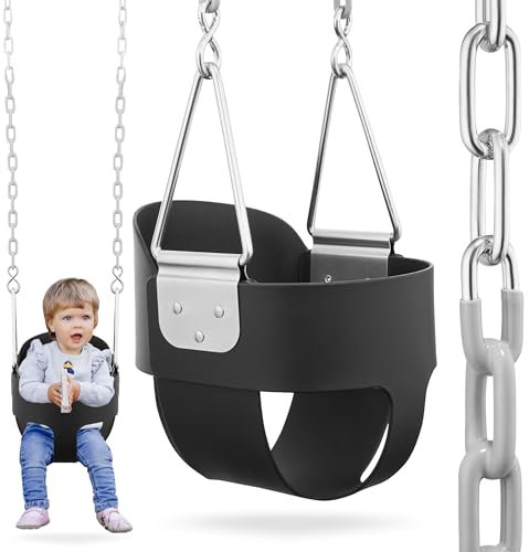 HyperMotion Columpio Infantil con Respaldo Alto - Asiento de Cubo EVA para Bebé - Columpio Jardín Exterior Resistente con Cadenas 150cm y Mosquetones 22kg - Seguro y Duradero