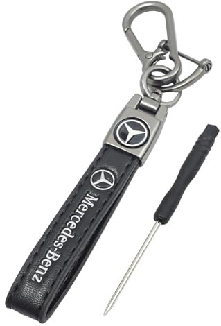 Porte Clé Voiture pour Mercedes, Porte Clef Voiture en Cuir, Noir Accessoire Voitures Femme et Homme, Accessoire Voitures Idéal Cadeau Élégant avec Logo