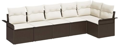 vidaXL Garten-Sofa-Set mit Kissen 6 pcs Braun Poly Rattan, Garten- und Terrassenmöbel, modernes, verstellbares Sofa, Outdoor, Familien-Sitzgruppe aus Rattan