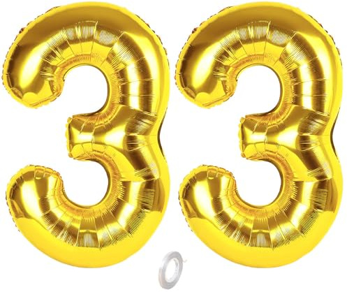 Balorise 40 Pouces Aluminium Ballon Géant Or Chiffre 33, Gonflable Hélium, Grand Numéro 0-9, 10-100 (101cm), Décoration de Doré Foil Ballons pour Fête d'anniversaire et Mariage