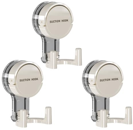 Disnace 3-Pack Saugnapf Haken, Starke Doppelhaken Saugnapfs Hakens, Vakuum-Saugnapf- Badezimmerhaken, Haken Ohne Bohren für Bad Küche Fenster Dusche, 5KG Traglast, Ohne Bohren (Weiß)