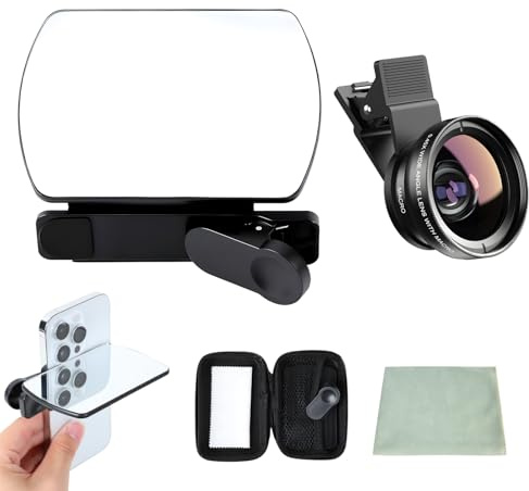 Spiegeleffekt-Objektiv, Erfassen Sie Sofort Atemberaubende Reflexionen, mit Einem 2-in-1-Objektiv, Spiegelreflexions-Clip-Kit Für Smartphone-Kameras Verstellbarer Klappspiegel Aus HD-Glas(Schwarz)