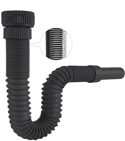 Hibbent Tubo di Scarico Flessibile con Filo d'Acciaio Rinforzato e Adattatore, Compatibile con Lavandini da 1 1/4 e 1 1/2, Sifone Anti-Odori (Trappola a P) per Bagno e Cucina, Bianco | Adatto per scarichi G1 1/4 (40,4 mm) e G1 1/2 (46,3 mm) x 32 mm, sifone antiodore per cucina e bagno