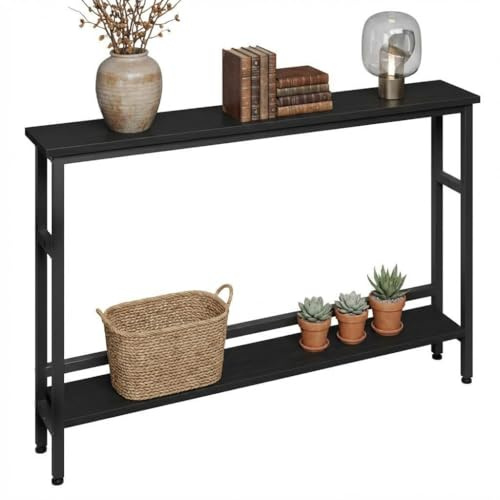 Entryway Table, Narrow Sofa & Console Tables, Behind Couch Table for Hallway Bedroom Living Room Foyer Office, Narrow Sofa Table with Adjustable Shelves for Entryway, Hallway, 100x15x79cm Black