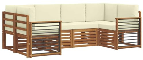 vidaXL Sofagarnituren 6 pcs Natur und Creme Massivholz Akazie, Garten und Terrasse, modernes Outdoor-Sofa, gemütliche Lounge, langlebige Sitzgruppe