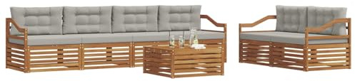 vidaXL Outdoor-Sofagarnitur mit Kissen 7 pcs Natürlich und Hellgrau, Garten-Sofa, modernes Ecksofa, langlebiger Lounge, Terrasse, Bequeme Sitzgruppe für Entspannung