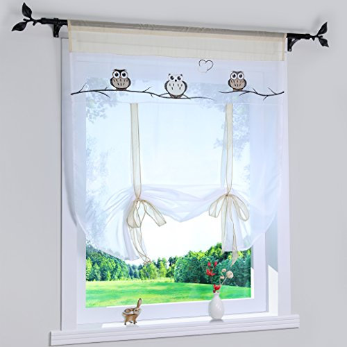 Yujiao Mao Eule Druck transparent Voile Raffrollo Tunnelzug Rollos Gardine 1er-Pack B*H 100 * 140cm, Sand