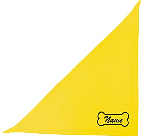 Schecker Besticktes Hundehalstuch/Kopftuch/Dreieckstuch - gelb 35 cm - Motiv Knochen und Hundenamen - waschbar - hochwertig