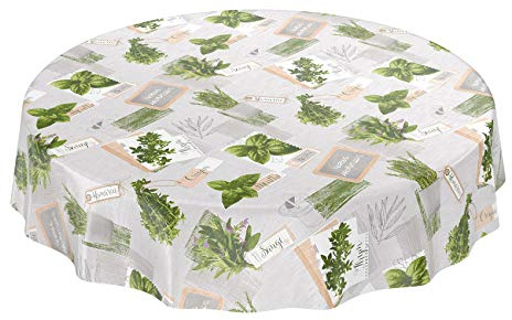 Tischdecke Wachstuchtischdecke Wachstuch Wachstischdecke pflegeleicht abwaschbar Kräuter Grün Beige Bio Basilikum Rund 100cm