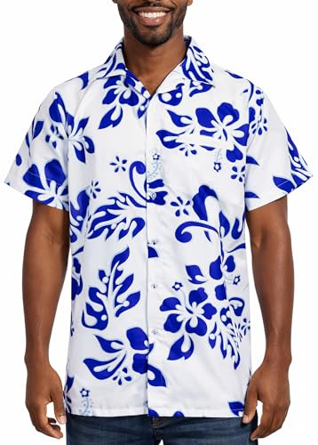 King Kameha Herren Hawaiihemd Kurzarm – Sommer Aloha Shirt mit Hibiskus-Print, leicht und pflegeleicht