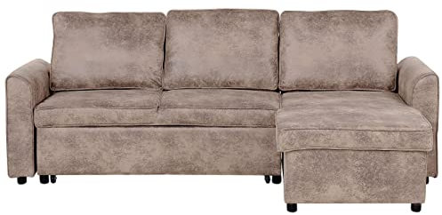 Modernes Ecksofa mit Stauraum Kunstleder Lederoptik braun linksseitig Nesna