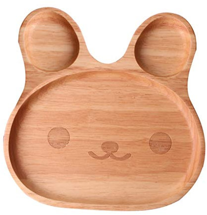 Assiette Plateau à Compartiments Divisés en Bois Naturel pour Bébé Enfant - Souriant Souriant