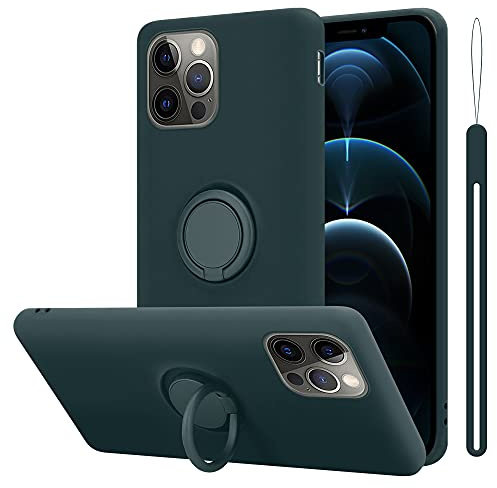 Cadorabo Hülle kompatibel mit Apple iPhone 12 12 PRO Schutzhülle TPU Silikon Case Liquid Design mit Ring Slim Kratzfest Liquidsilikon Microfaser Case Hülle für iPhone 12 12 PRO in Grün