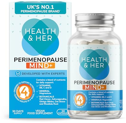 Health & Her Perimenopause Mind+ – Rotklee für Wohlbefinden, 30 Kapseln | Zur Unterstützung von kognitiver Leistung und Wohlbefinden in den Wechseljahren mit Rotklee. 1 Monat Vorrat.