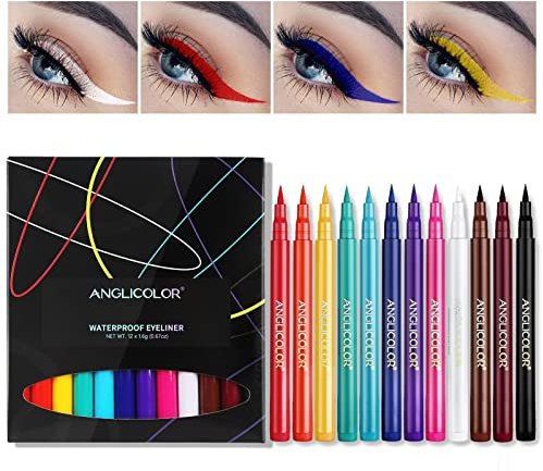 Anglicolor eye liner waterproof. eyeliner colorés de 12 couleurs mat,Eyeliners anti-taches hautement pigmentés pour la fête d'Halloween, Noël (12 couleurs)