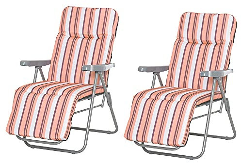 Outsunny Sedia Sdraio da Spiaggia da 2 Pezzi Pieghevole e Reclinabile, Lettino Prendisole da Giardino con Cuscino Imbottito, Arancione