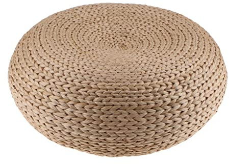 Knitted Straw Flat Seat Cushion, 15.7inch Round Pouf Tatami Cushion Floor