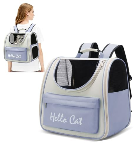 PETCUTE Katzenrucksack Hunde Rucksäcke mit Netzfenster,Atmungsaktiv Haustier Rucksack für Hund und Katzen,Hunderucksack mit Sicherheitsleine,Herausnehmbarer Matte Ideal Zum Wandern