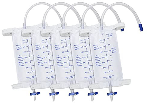 Urin-Drainagebeutel, 500–1000 ml, mit Anti-Reflux-Ventil, Silikonschlauch (750 ml-5 Stück)