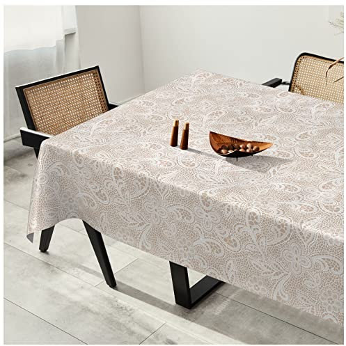Wachstuchtischdecke Wachstuch Tischdecke abwaschbar Wachstischdecke Plastik-Tischdecken Glatt 240x140cm Schnittkante Häkelspitze Optik