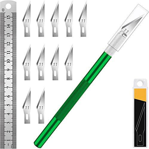 Artcut Cutter Di Precisione 12 Pz Taglierino Di Precisione, 1 Pz Bisturi con 10 Lame Taglierino, 1 Righello, Bisturi Modellismo Taglierino Mini Cutter, Bisturi per Pane (Verde)