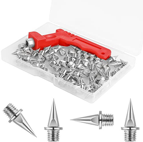 Thinp 60pc 1/2in Stainless Steel Track & Cross Country Spikes with Wrench - Golf Shoe Spike Replacement for Sprint Sports & Short Running Track Shoes (Silver)