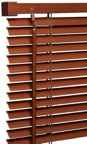 Ruby Deals PVC Venetian Blind Blinds Window 25mm Thin Slats Kitchen Windows Blinds Treatments Easy Fit Curtains Trimmable Fittings Home Office (Walnut Wood Grain Effect, W90cm x L150cm)