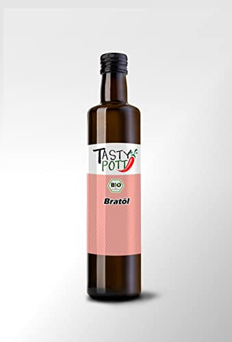 Tasty Pott Olio di semi di girasole biologico, spremuto a freddo, olio di semi di girasole, olio per arrostire e marinare, olio commestibile, olio vegetale, cucina vegana, bottiglia di vetro da 500 ml