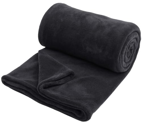 Hafaa Fleece Blanket for Bed - Soft Cosy Fluffy Throw Blankets All Weather, Warm Versatile Large Throws for Sofas/Couch, Black, Queen Size 200x240 cm