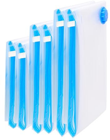 Die Vakuumbeutel für Kleidung und Bettdecken von figg (6er Set 2x XXL, 2x L und 2x M) - 6 Vakuumierbeutel inkl. 6 Etiketten - Staubsauger Vakuum Aufbewahrungsbeutel