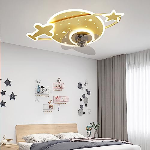Infantil Silencioso Ventilador de Techo con Luz y Mando 6 Velocidades Moderna Lampara Ventilador Techo Dimmable Reversible Temporizado Ventiladores de Techo con Luz para Dormitorio Comedor-Dorado