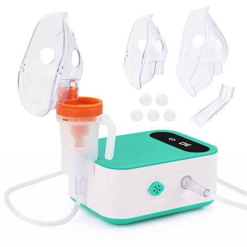 Hithinked compresseur nébuliseur inhalateur avec bouche et masque pour enfants et adultes nébuliseur pour rhume ou asthme avec accessoire de nébulisation supplémentaire - Vert