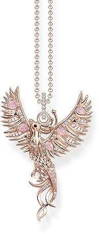 THOMAS SABO Damen Kette mit Phönix Anhänger klein und Steinen rosévergoldet 750 Roségold Vergoldung, Kaltemail, 925 Sterlingsilber KE2191-426-7