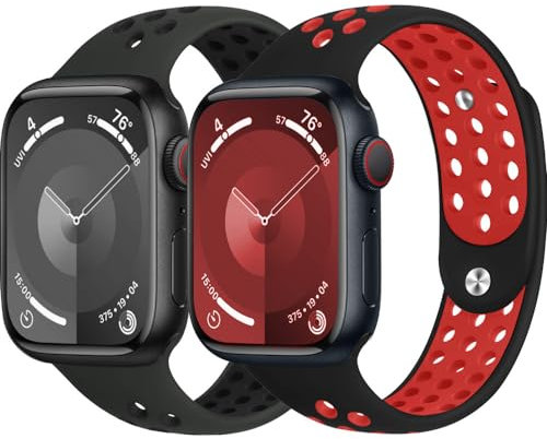 Sportarmband für Apple Watch Armband 40mm 41mm 44mm 45mm 46mm 49mm iWatch Armbänder 38mm 42mm Herren/Damen,Weiches Atmungsaktiv Silikon Band für Apfelband Series 10 9 8 7 6 5 4 3 Se Ultra/2 Nike+