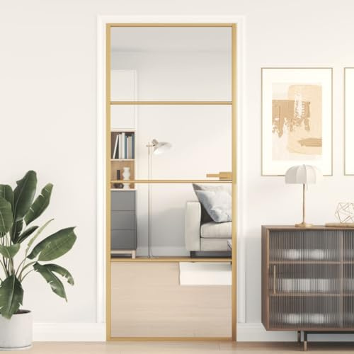 Festnight Innentür Schlank Zimmertüren Golden-1 Glastüren Innen 83x201,5 cm Zimmertüren Mit Zarge Komplett Innentüren Mit Zarge Zimmertür Innentüren Glas Hartglas und Aluminium