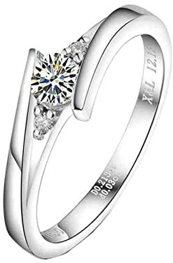 ANAZOZ Trauringe Platin 950, Solitärring Damen Eheringe mit Labor Diamant 0,2 Karat und Moissanite größe 65 (20.7)