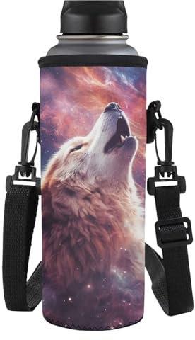 HUGS IDEA Manchon en néoprène pour bouteille avec sangle réglable pour enfants Motif loup hurlant