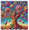 ABAKUHAUS Bunt Duschvorhang, Orientalisch psychedelische Blumenatmosphäre Baum mit Sich windenden Reben und Eulen, Stoffliches Gewebe Badezimmerdekorationsset mit Haken, 175 x 200 cm, Mehrfarbig Blau