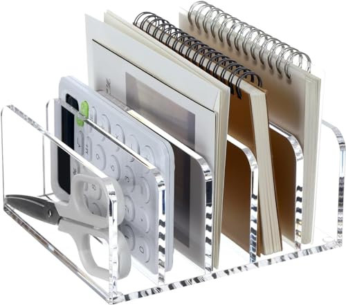 MUSLONG Briefhalter aus Acryl | Schreibtisch Briefablage, Briefständer für Notizzettel, Visitenkarte und Postkarte | Mit 5 Fächern für mehr Platz zur Aufbewahrung | Eleganter Büro Organizer