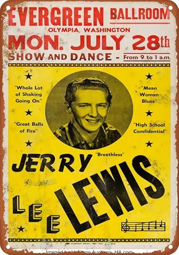 Nxsbns 1954 Jerry Lee Lewis Show and Dance Poster Vintage Metall-Blechschild Aluminiumschild Kunst Wanddekoration 30,5 x 20,3 cm Schlafzimmer Küche Café Pub Schild