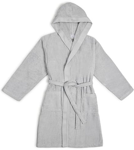 s.Oliver Bademantel unisex XS - S - 100% Baumwolle, weich & anschmiegsam, praktische Kapuze & 2 Taschen, hellgrau