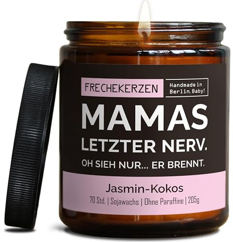 Lustige Duftkerze mit Spruch für Mama | Handgemacht aus Sojawachs | In Geschenkbox | Nachhaltiges Valentinsgeschenk | Geschenkidee Geburtstag Mutter, Beste Mama zum Muttertag |Jasmin-Kokos